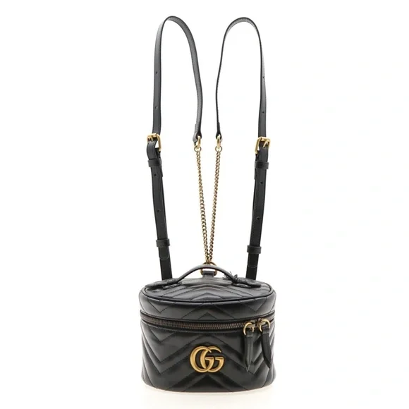 Gucci Marmont Mini Backpack Matelasse Round Black Leather New