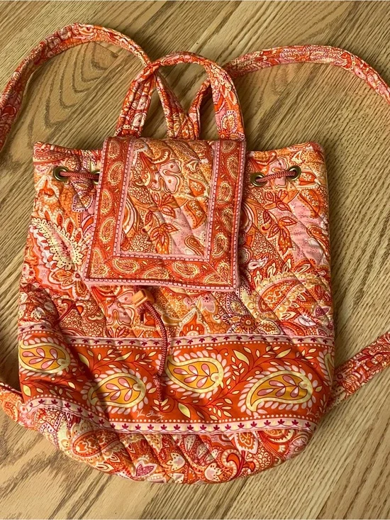 Vera Bradley Orange Paisley Drawstring Backpack