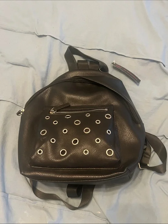 No Boundaries Black Grommet Accent Faux Leather Backpack NWT