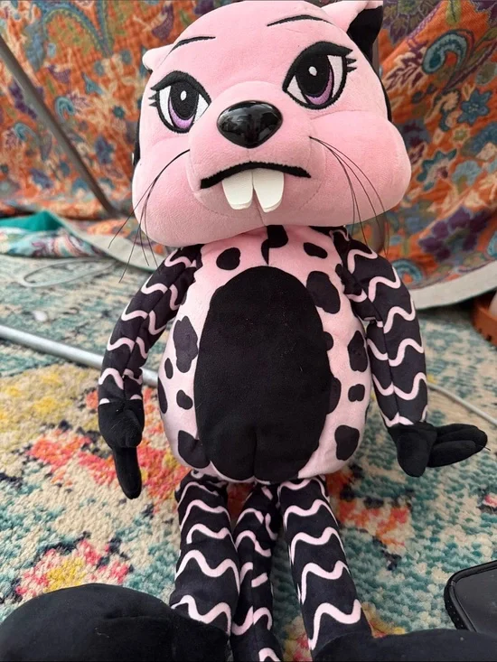 Dolls Kill Pink & Black Patterned Plush Backpack
