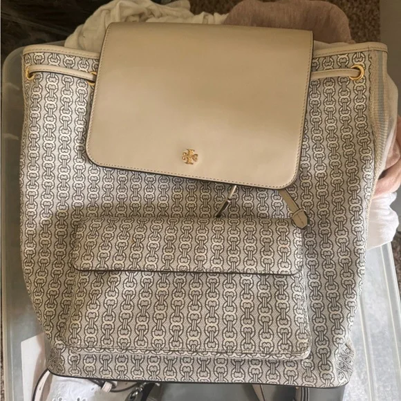 Tory Burch Gemini Link Medium Canvas & Leather Backpack / Used