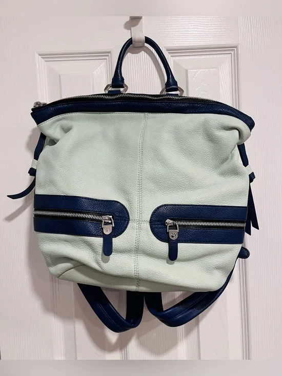 Oryany Mint and Navy Leather Backpack