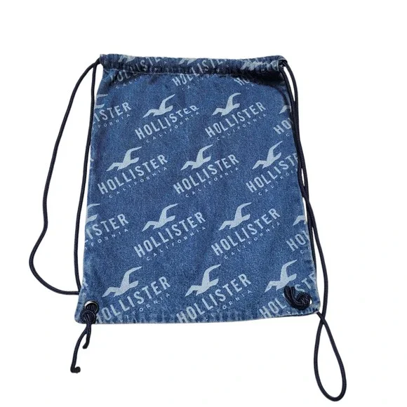 Hollister Denim‎ Drawstring Backpack Gym Bag Travel Casual Blue