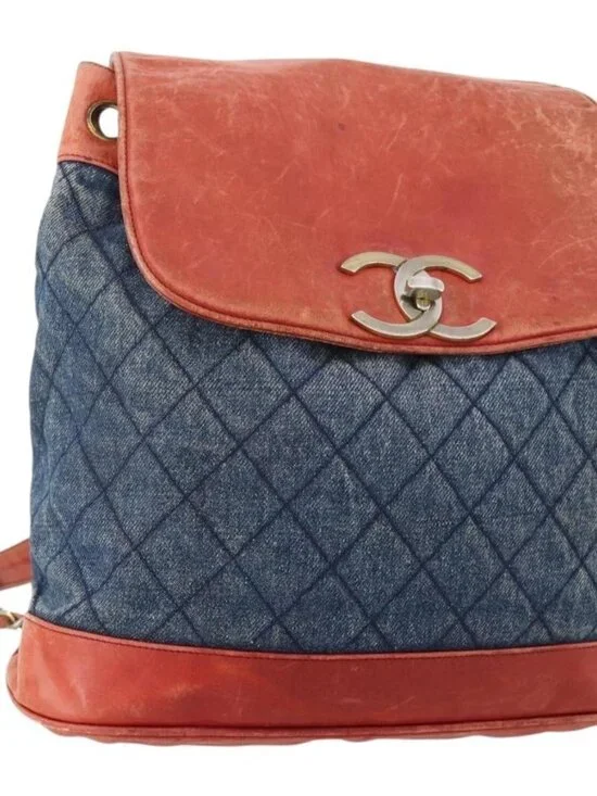 CHANEL Matelasse Chain Backpack Denim Blue Gold CC Auth 183327