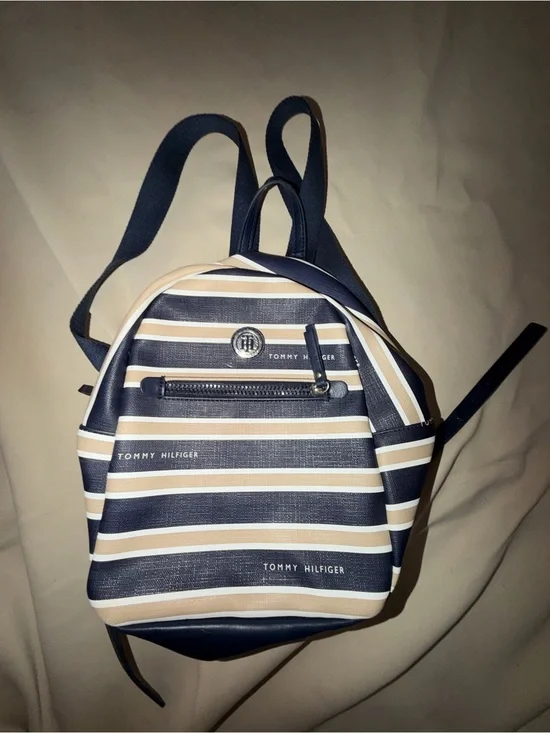 Tommy Hilfiger Navy, Beige & White Striped Mini Backpack