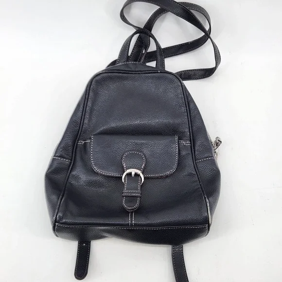 Tignanello Backpack Purse Black Genuine‎ Leather Mini Shoulder Bag Women
