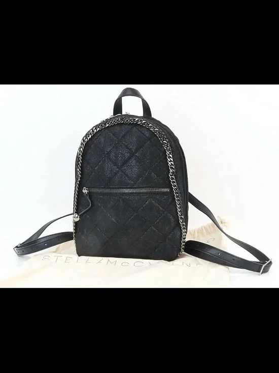 Stella McCartney Black Quilted Mini Backpack with Chain Trim