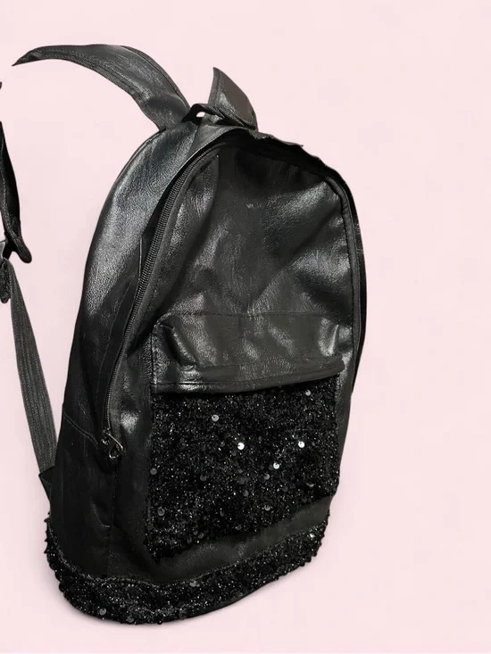 Black Sequin Accent Backpack - Women