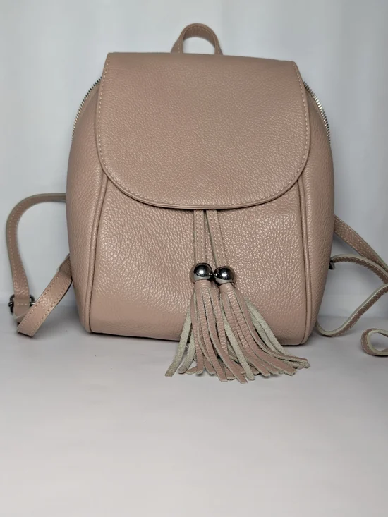 Women's Blush Pink Leather Backpack with Tassel