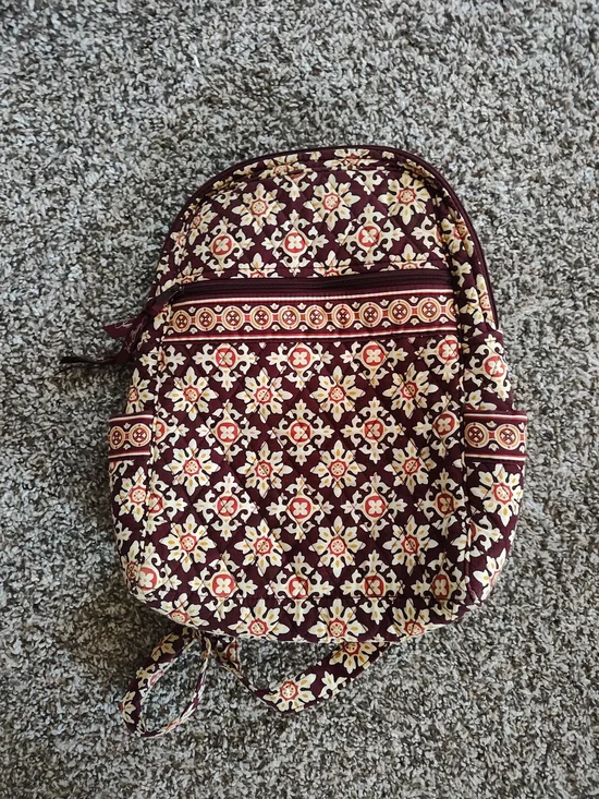 Vera Bradley Floral Quilted Burgundy Backpack with Cream Accents