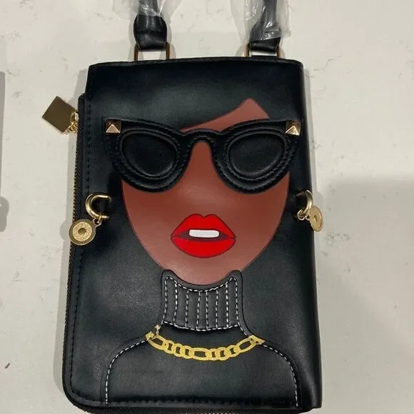 Cute Big Glasses Face Clutch Purse black‎