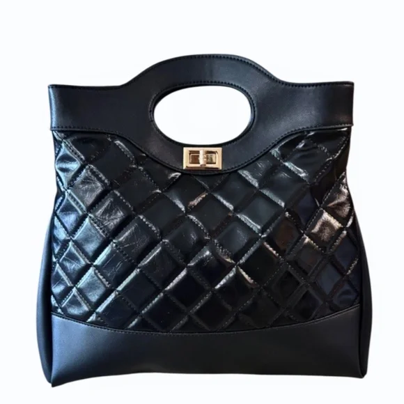 Womens Large Clutch Black Handbag with Long Strap‎