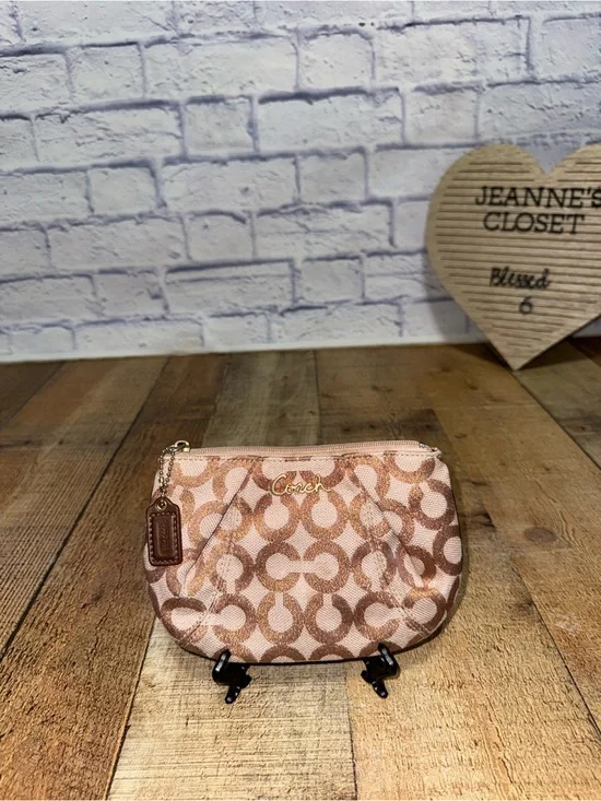Coach Rosegold Lurex OP Art Signature Wristlet Clutch Universal Case