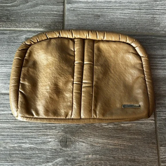 80s Fantass Brown Faux Leather Padded Clutch Evening Bag Makeup Toiletry Bag‎