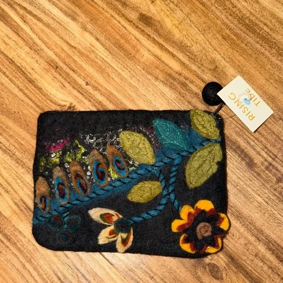 New Anthropology Rising Tide women Wool Floral black multicolor Clutch Purse NWT