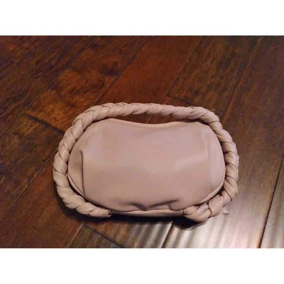 Trendy Braided Trim Clutch Purse Soft Faux‎ Leather Handbag in Blush Pink