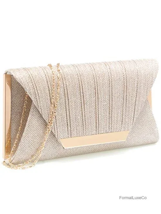 Sparkling Mesh Clutch Purse with Detachable Chain Strap