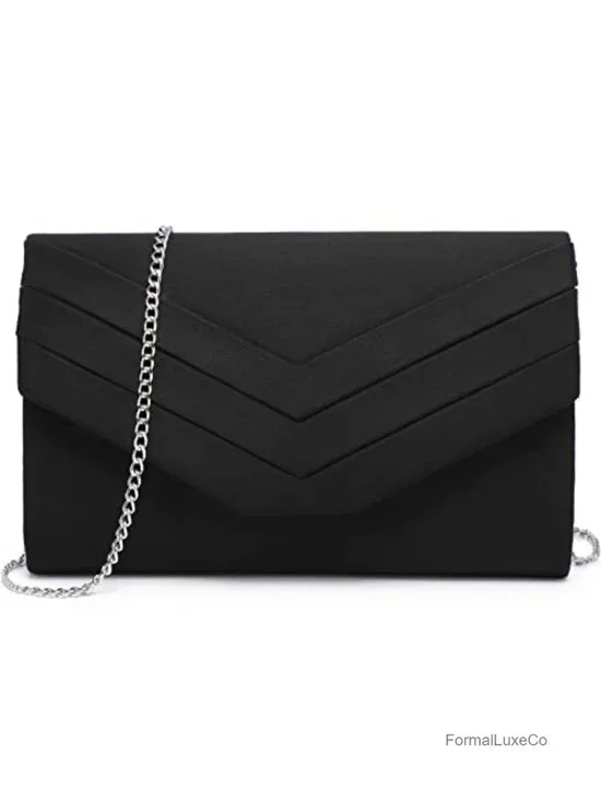 Velvet Evening Clutch with Chain Strap Magnetic Snap Closure