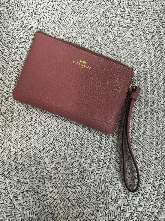 Coach Pebbled Leather Wristlet - Mauve Pink