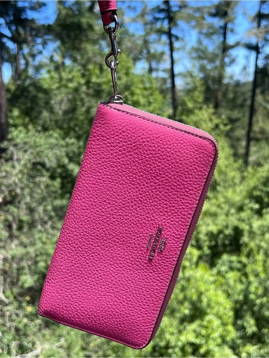 COACH Long Zip-Around Wallet Pink Pebble Leather with Silver Hardware AUTHENTIC