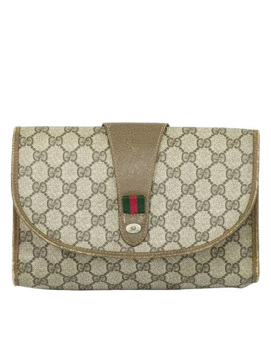 Gucci Vintage Sherry Line GG Supreme Clutch Beige