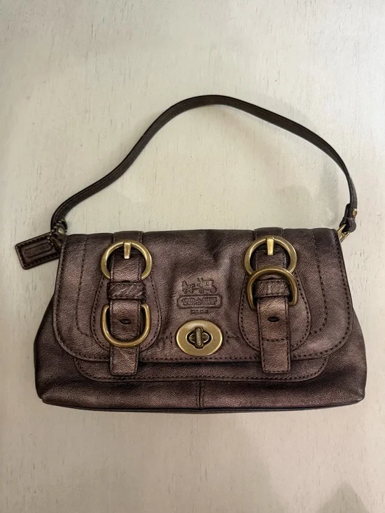 Coach | Legacy Garcia Bronze Metallic Leather 2 Buckle Turn Lock Wristlet