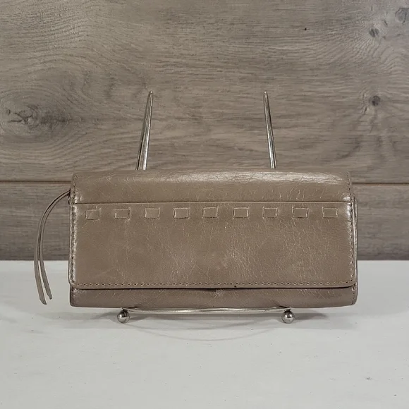 Hobo Elegant Taupe Leather Clutch Wallet