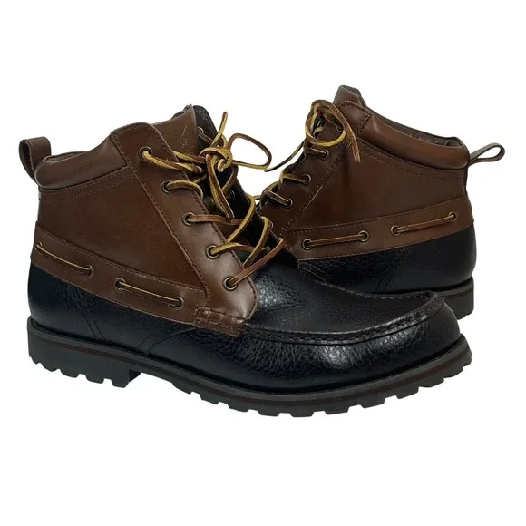 Polo Ralph Lauren Wheatlands Boots Mens 11D Brown Leather Moc Toe Lug Sole 11431