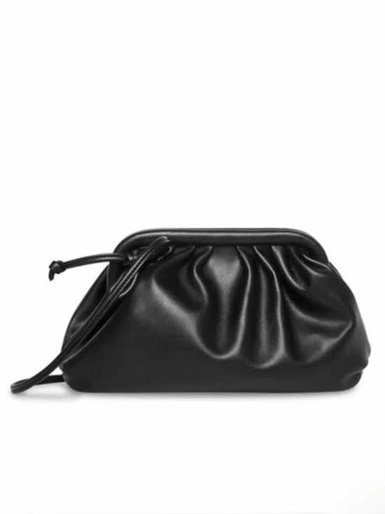 Steve Madden Black Ruched Frame Clutch with Wrist Strap