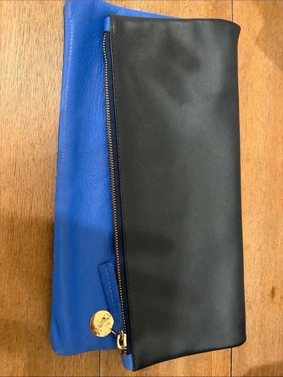 Two-Tone Black and Blue Fold-Over Clutch
