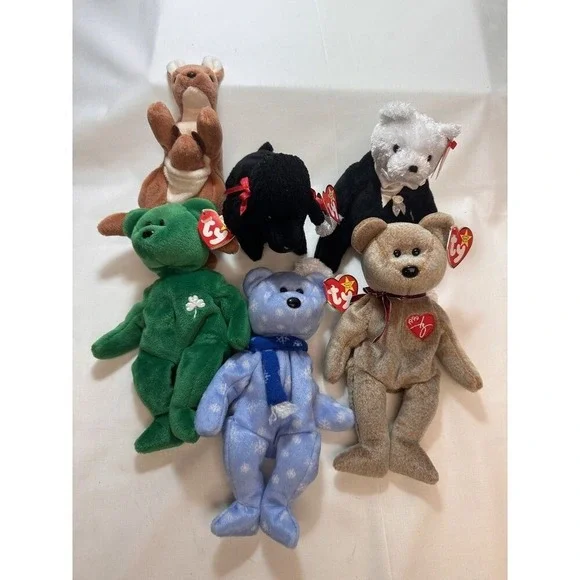 LOT OF‎ 6 assorted Ty Beanie Babies- all original 1990's plush animals w/Tags