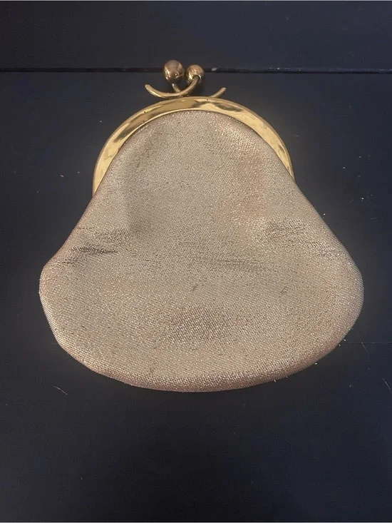 Vintage Gold Lame Kiss Lock Evening Clutch Purse Metallic Formal Wedding Handbag