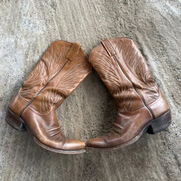 Vintage Brown Leather Cowboy Boots Western Men's 9.5 Distressed 90s