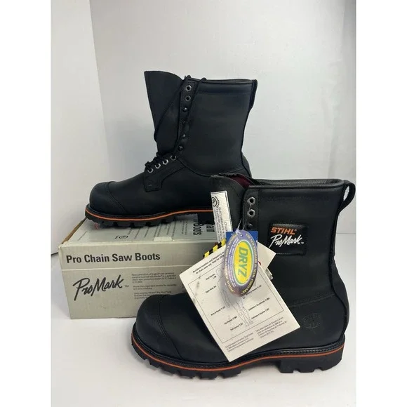 Stihl Promark Pro Chainsaw Boots Men's Size 12.5M Black Leather Steel Toe