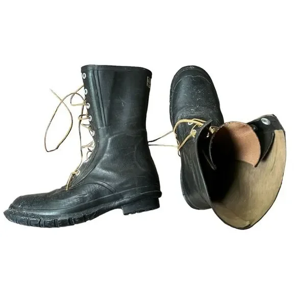Men’s Vintage Wards Montgomery Ward Black Distressed Rubber Boots Size 12.5