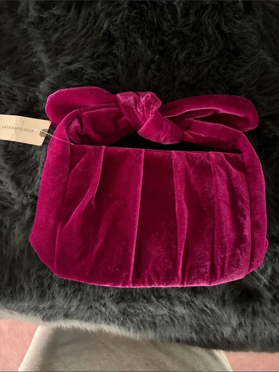 Anthropologie Velvet Knot-Handle Clutch in Deep Berry
