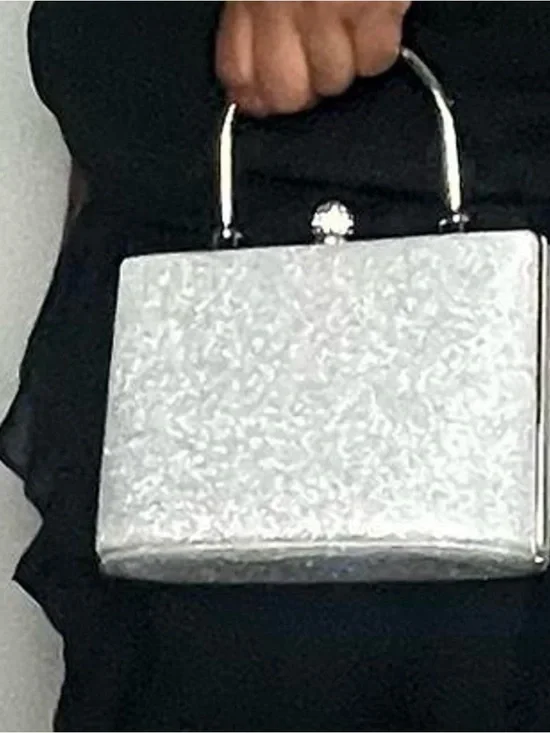 Silver Women's Box Clutch Handbag - Elegant Evening Bag