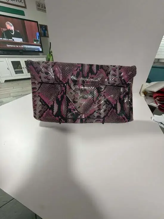 Park Ave Int'l New York Pink and Black Snake Print Foldover Clutch Bag