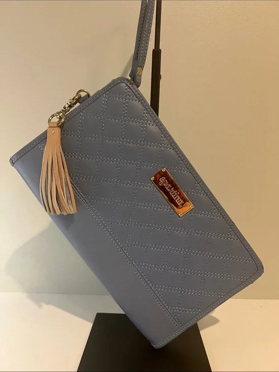 Spartina 449 Quilted Light Blue Wristlet Clutch with Beige Tassel