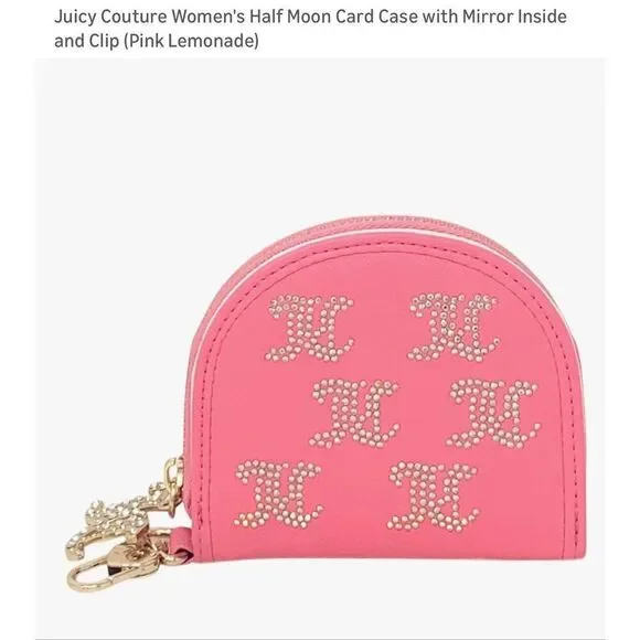 Juicy Couture half moon bling rhinestone logo mirror Wallet/card case pink