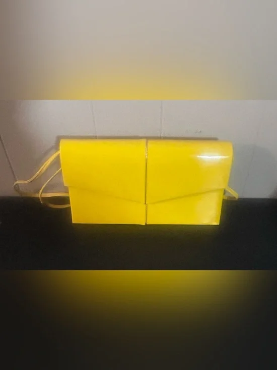 Vintage Yellow Envelope Clutch Crossbody Purse Vinyl Mod 80s Minimalist Handbag