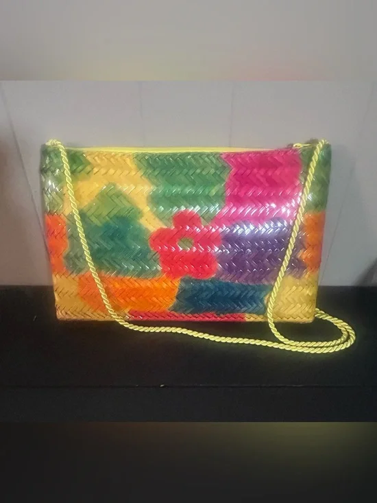 Colorful Woven Floral Crossbody Clutch - Multicolor
