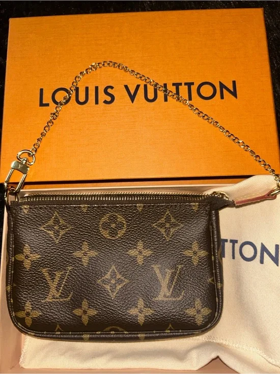 Louis Vuitton Brown Monogram Mini Pochette with Gold Chain