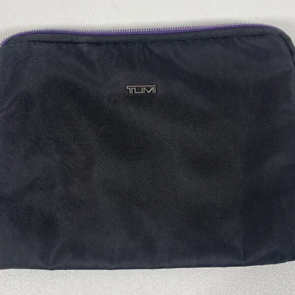 TUMI Black Nylon Zippered Pouch with‎ Purple Lining, Travel Organizer