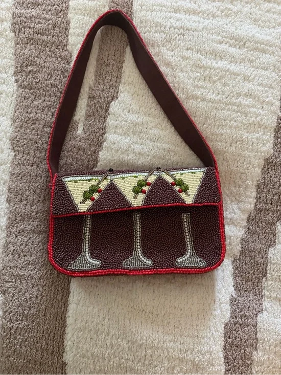 Anthropologie Fiona Beaded Brown and Red Martini Clutch