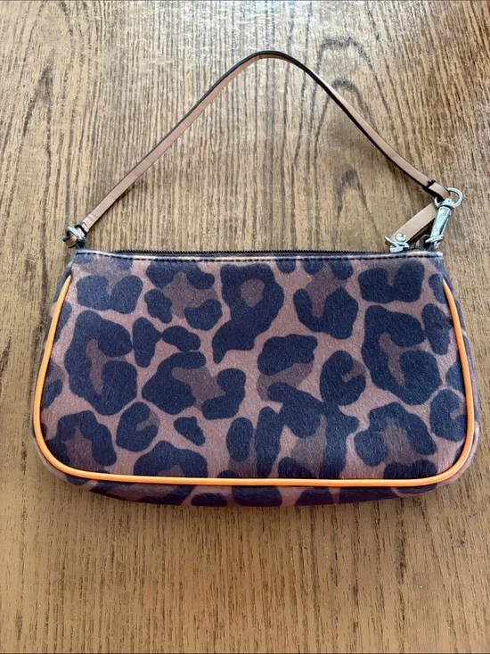 Ann Taylor LOFT Brown and Black Leopard Print Wristlet with Orange Trim