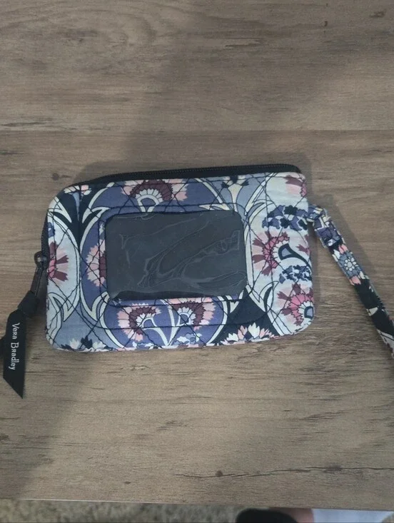 Vera Bradley Navy Floral Quilted Wristlet with Pink Accents
