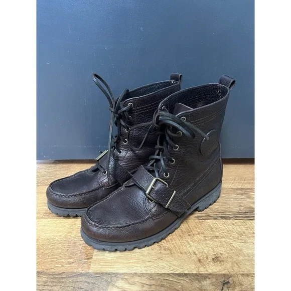 Polo Ralph Lauren Ranger POLO Country Tumbled Grain Brown Leather Boots Mens 8.5