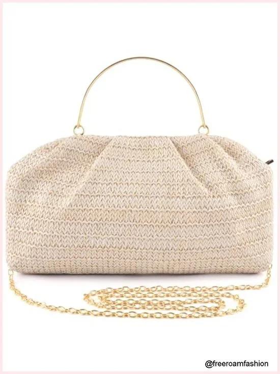 Elegant Pleated Evening Clutch Bag Crossbody Shoulder with Detachable Chain