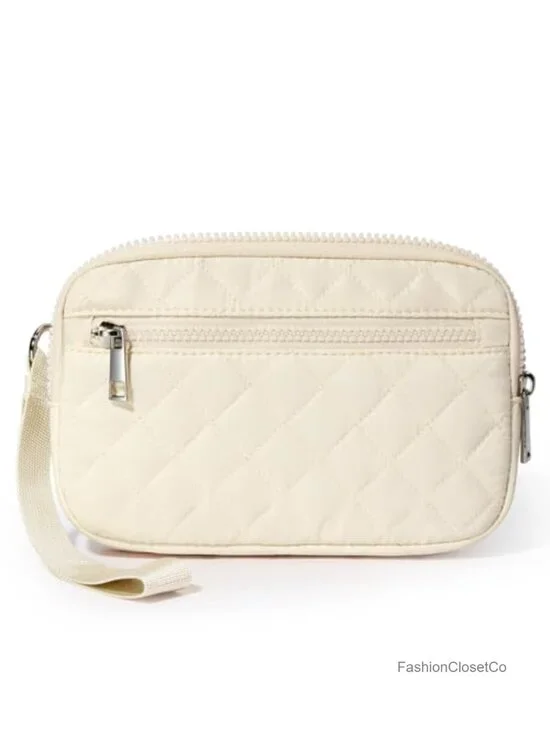Quilted Nylon RFID Wristlet Wallet 3-Zip Clutch for Travel Phone